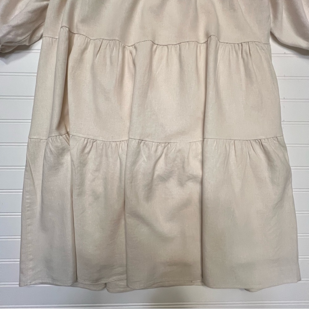 Saints & Hearts Cream Off-Shoulder Puff Sleeve Linen Blend Mini Dress Size L - Picture 6 of 11
